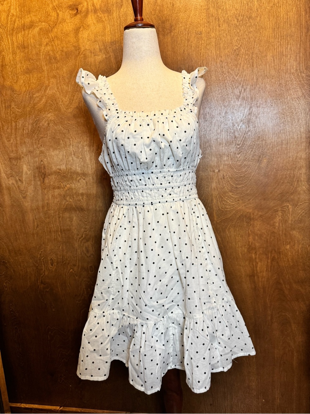 New W/O Tags Women's White Polka Dot Sundress with Smocked Waist